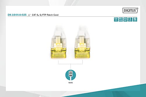 DIGITUS LAN Kablosu Cat 6A - 2,5 m - RJ45 Ağ Kablosu-S / FTP Korumalı-Cat-6 ve Cat-7 ile uyumlu-Gri