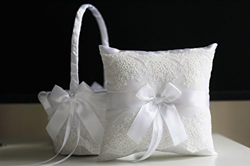 Alex Duygular Beyaz Çiçek kız sepeti ve Yüzük Taşıyıcı yastık takımı Dantel Koleksiyonu