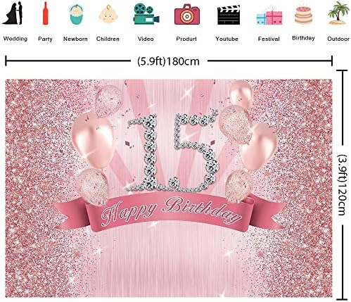 Crefelimas Glitter Mutlu 15th Doğum Günü Zemin Elmas Tatlı 15 Arka Plan Onbeş Doğum Günü Partisi Kek Masa Kızlar Prenses