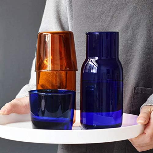 Hemoton Cam Su Sürahi 2 Takım 500 ml Başucu Fincan Gece Su Sürahi ve Bardak Cam Kullanışlı Gece Yarısı İçecek Su Bardağı