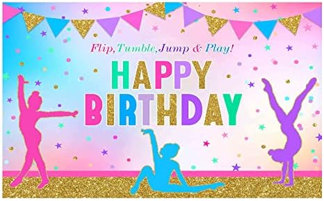 Funnytree Gökkuşağı Jimnastik Doğum Günü Tema Parti Zemin Kız Jimnastikçiler Tumbling Flip Atlama Takla ve Oyun Dekor