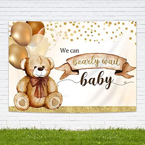 Imirell Ayı Bebek Duş Zemin 5 W x 3 H Ayaklar Biz Bearly Bekleyin Sevimli Güzel Kahverengi Balonlar Altın Noktalar