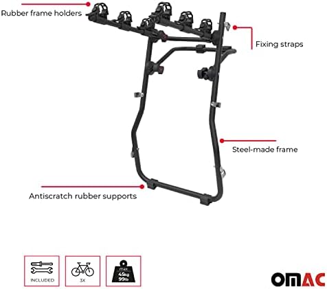 OMAC 3 Bisiklet Rafı Mercedes M Sınıfı W164 2005-2011 Siyah / Araba Gövde Montaj Bisiklet Taşıyıcı 99 Lbs Yük Katlanabilir