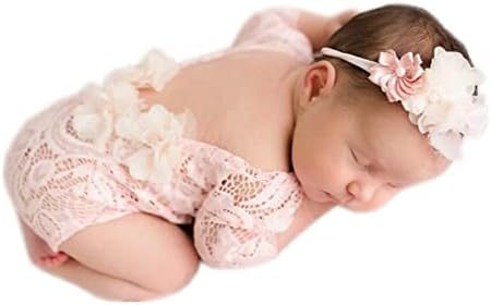 Yenidoğan Bebek Fotoğraf Sahne Çiçek Kafa Bandı ve Dantel Romper Bodysuit Örgü Kıyafetler Kızlar için Fotoğraf Çekimi