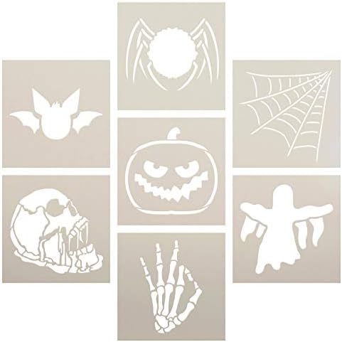 Cadılar bayramı Şablon Seti 7 StudioR12 | Örümcek Ağı, Yarasa ve Kafatası | DIY Spooky Güz Ev Dekor | Boya Perili