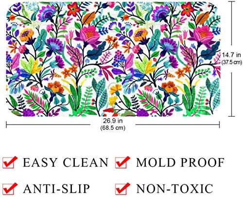 Oval Banyo Paspas 26. 9x14. 7 Parlak Renkli Çiçekler Vantuz ve Drenaj Delikleri ile BPA Bebek Yürümeye Başlayan Çocuk