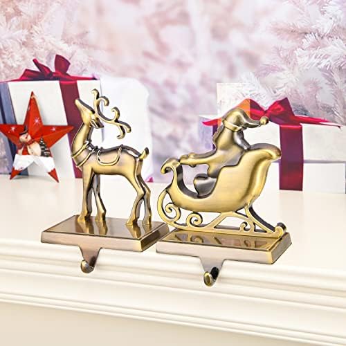 Mantel için Ren Geyiği Noel Çorap Askıları 4'lü Set,Şömine için Noel Çorap Tutucuları, Noel Mantel Kancaları Noel