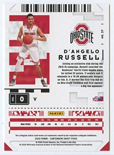 2020-21 Panini Yarışmacıları Taslak Seçtikleri Varyasyon 37 D'ANGELO Russell Ohio Eyaleti Buckeyes Basketbol Ticaret