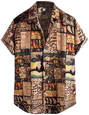 XXBR erkek Casual Düğme Aşağı Gömlek Yaz Kısa Kollu Etnik Boho Baskı havai gömleği Plaj Tatil Aloha Gömlek