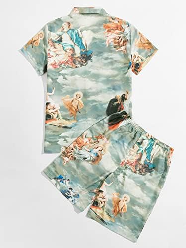 FDSUFDY İki Parçalı Kıyafetler Erkekler için Erkekler Yağlıboya Baskı Gömlek Şort (Renk: Çok Renkli, Boyut: XX-Large)