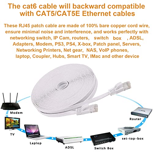 Ethernet Kablosu 100 ft, DAYEDZ Cat 6 Düz Kablo Ethernet Kablosu İnce Uzun Cat6 Yüksek Hızlı Bilgisayar Ağı LAN Yama