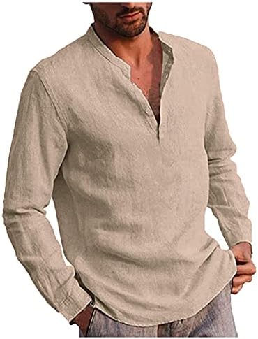 BEIBEIA Düğme V Boyun Gömlek Mens ıçin, yaz erkek Turn-aşağı Yaka Uzun Kollu Henley Katı Güz Casual Tops T-shirt