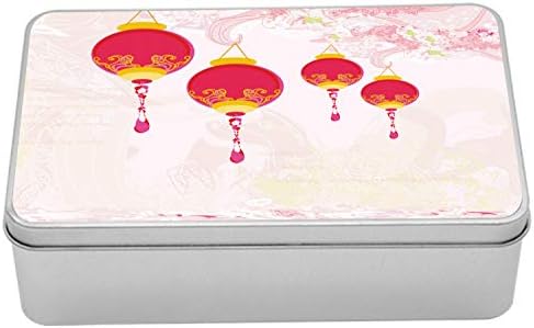 Ambesonne Oryantal Metal Kutu, Çin Takvimi Kutlamalarının Yeni Yılı Doğu Görüntüleri Soyut Sanat, Kapaklı Çok Amaçlı