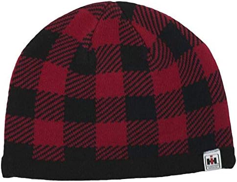 Uluslararası Biçerdöver Erkek Bere Şapka, IH Logo Buffalo Ekose, Tek Beden Kışlık Şapka, Resmi Lisanslı, Kırmızı ve