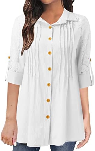 Kadınlar için bluzlar Uzun Kollu 2023 Yeni 5/4 Kollu Dantel Splice Gömlek Kadın Bahar Üst Çimlenme Uzun T Shirt