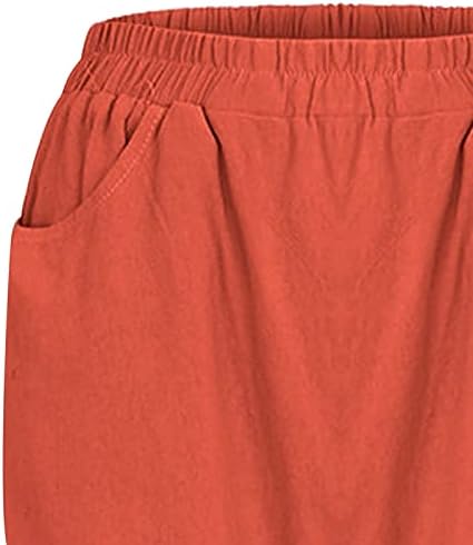 MIASHUI Kadın streç pantolon Kadın Moda Düz Renk Pamuk Keten Elastik uzun pantolon Plaj Artı Boyutu Tayt