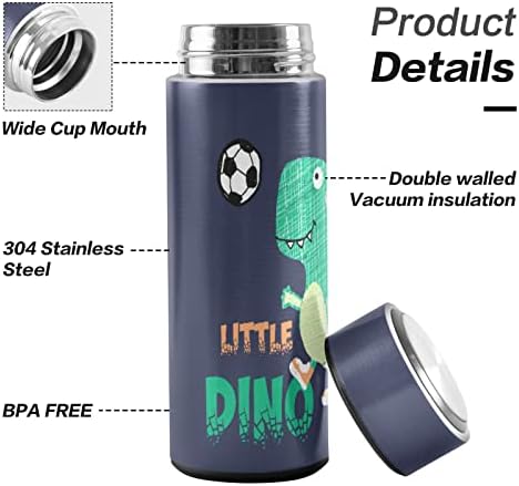 Glaphy Sevimli Dinozor Futbolu 12 oz Su Şişesi, BPA İçermez, Paslanmaz Çelik, Yalıtımlı Su Şişesi, Okul için, Ofis,