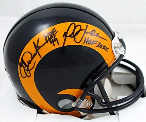 Marshall Faulk / Eric Dickerson, HOF-BAW Sanal İmzalı NFL Mini Kasklı Rams 81-99 TB Mini Kaskı İmzaladı