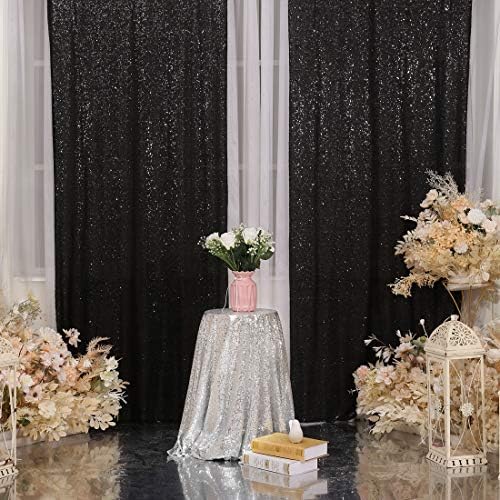 2 adet 2FT x 8FT Siyah Pullu Zemin Perdeleri - Dominiburl Glitter Perde Sparkle Fotoğraf Arka Plan Partiler için Düğün