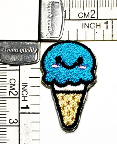 Kleenplus Mini Dondurma Demir on Yamalar Mavi Mutlu yüz Dondurma Karikatür Çocuk Moda Stil İşlemeli Motif Aplike Dekorasyon