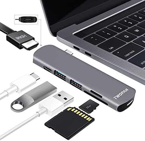 TWOPAN 6 in 1 MacBook Pro USB C Hub Adaptörü, 4K HDMI ile USB Tip C Hub Çoklu Bağlantı Noktası Adaptörü, 60W PD Bağlantı